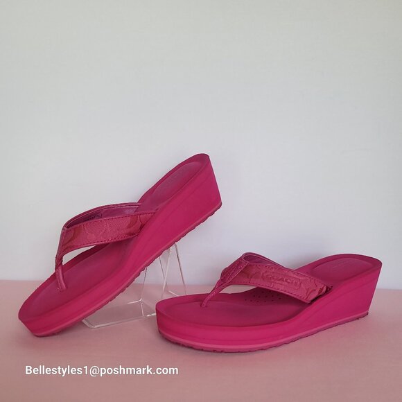 COACH Jaicee Wedge Platform Sandals in Signature Fabric-Fuchsia color.Size 9.5B⭐ - Picture 8 of 16